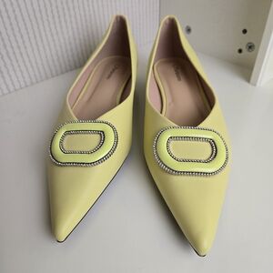 C Parafano Soft Neon Yellow Womena Flats Pointed Toe Sz 41 Buckle